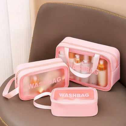 3Pcs Transparent Waterproof Travel Makeup & Cosmetic Storage Bag – Large Capacity Organizer Pouch