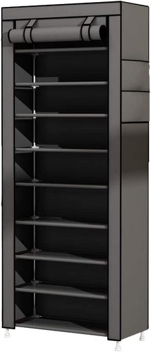 9-Tier Shoe Storage Organizer with Protective Nonwoven Fabric Dustproof Cover, Folding Design