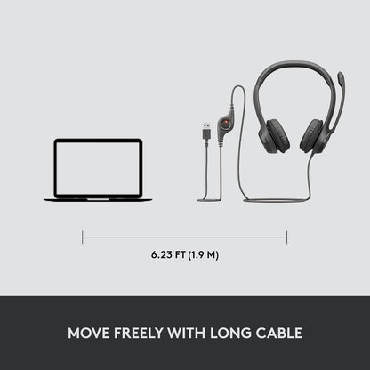 Logitech H390 Wired Headset for PC/Laptop, Stereo Headphones with Noise Cancelling Microphone, USB-A, in-Line Controls for Video Meetings, Music, Gaming and Beyond