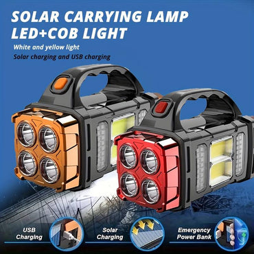 HB-2678 25W Solar LED Camping Flashlight – USB Rechargeable COB Work Light, 4 Modes, Portable Lanter