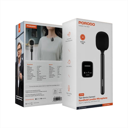 Porodo Two-Device Connect Handheld Lavalier Microphone - Black