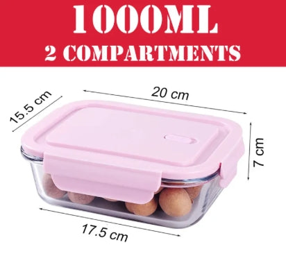High Borosilicate Glass Food Storage Container with Air Vent Lid Leak Proof & Microwave, Oven Safe