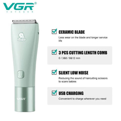 VGR Baby Hair Clipper - Low Noise Ceramic Blades - Rechargeable V-153