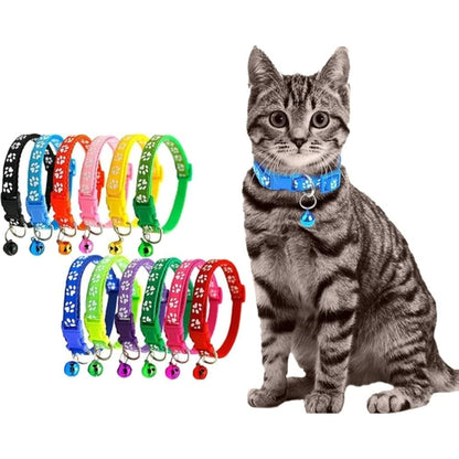 Cute Paw Design Cat Collar with Bell and Cat Belt - Adorable Accessory for Your Feline Friend