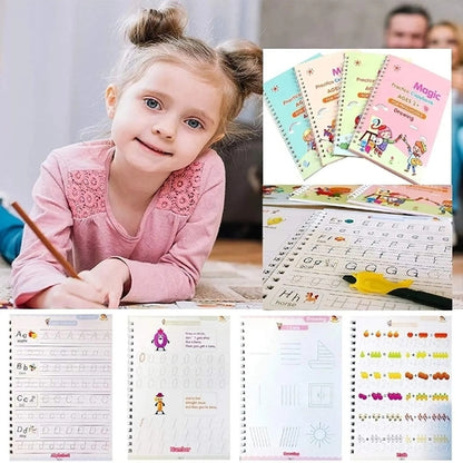4Pcs Magic Practice Copybooks with Pen, Reusable English Calligraphy Writing Books SMT