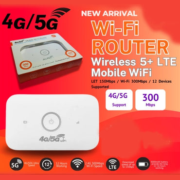 Portable 4G/5G Wireless Router LTE 150Mbps / Wi-Fi 300Mbps |12 Devices Supported