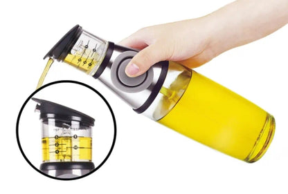 500Ml Glass Oil Dispenser Bottle with Press & Measure No-Drip Spout for Cooking & Kitchen Use