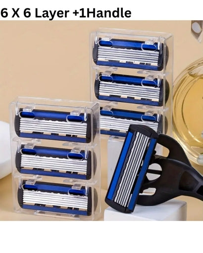 Men's and Women's Manual Safety Razor with 6 Layers of Stainless Steel Hair Removal Shaver Blade