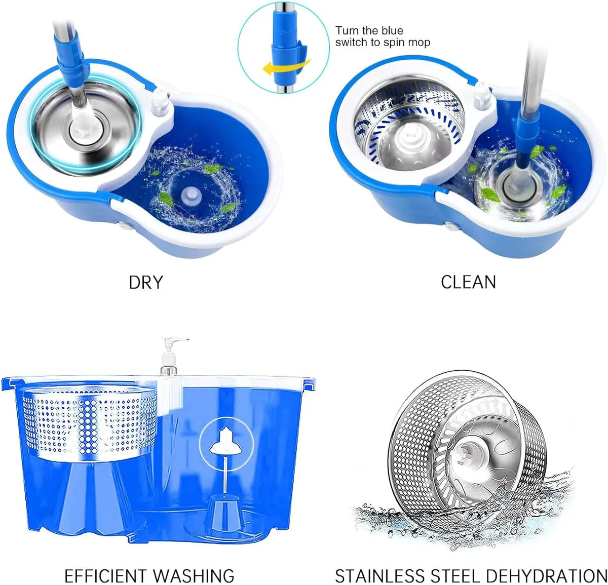 New Magic Mop | 360 Rolling Magic Floor Spin Mop | Bucket Stainless Steel SMT