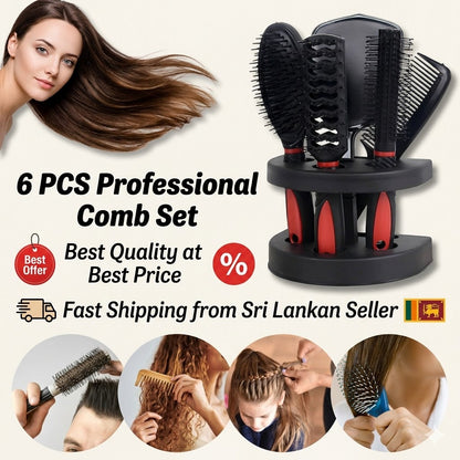 5 Pcs Hair Comb Set Professional Salon Cutting Brushes Sets Comb Hair Brush Styling Tools Mirror And Holder Stand Set