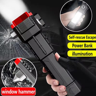 Super Bright USB Rechargeable Hammer Torch with Power Bank, High-Lumen LED Flashlight for Camping, E