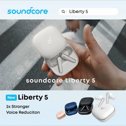 Anker Soundcore Liberty 5 , Noise-Cancelling Wireless Earbuds, 2x Stronger Voice Reduction, Real-Time Adaptive Noise Cancellation, Fast Charging, Dolby Audio, 6-Mic AI Clear Calls, Long Battery Life