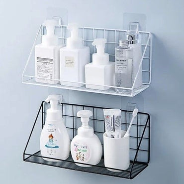 WALL ADHESIVE BATHROOM STORAGE SHELF, RECTANGULAR WIRE MESH STORAGE ORGANIZER, KITCHEN SPICE RACK