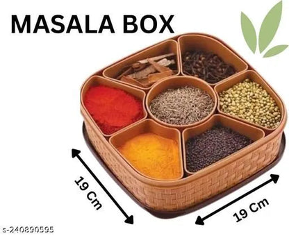7 Section Masala Box, 700Ml Masala Container for Kitchen, Multipurpose Masala&Rangoli Box Airtight
