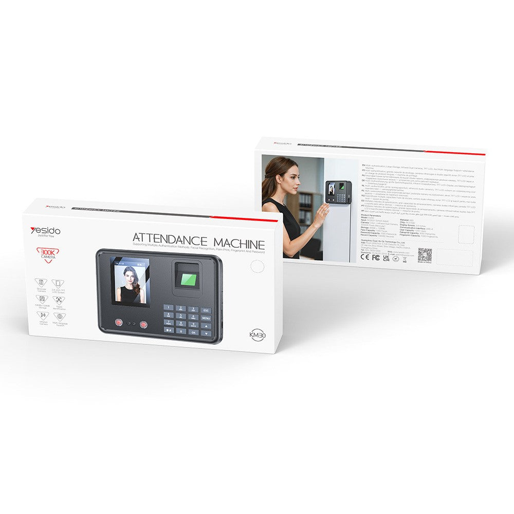 YESIDO KM30 Attendance Machine Time Clock Face Fingerprint Recognition Punch Card Reader Attendance Recorder - UK Plug