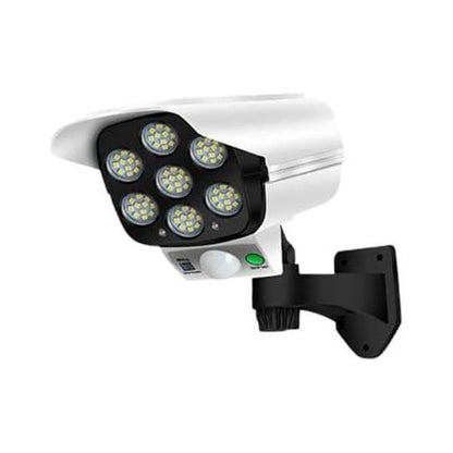Outdoor Solar Motion Sensor Floodlight: 2000 Lumens 77 LED Fake Camera Lamp with Remote