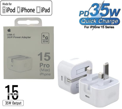 35W USB-C PD Fast Charger UK Plug Adapter for IPhone, Samsung, Xiaomi & IPad