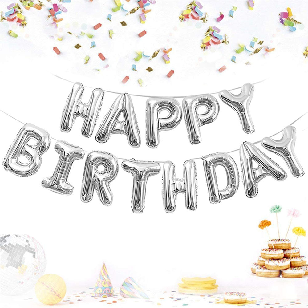 Large SIze Happy Birthday Party Balloons Decoration 16" Happy Birthday Letter Banner Balloon Party Foil SILVER