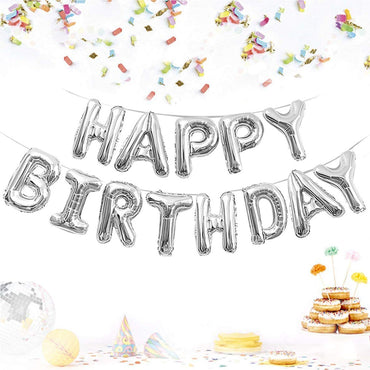 Large SIze Happy Birthday Party Balloons Decoration 16" Happy Birthday Letter Banner Balloon Party Foil SILVER