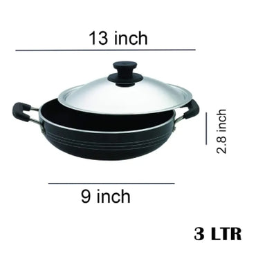 Visalam Non-Stick Kadai Pot with Lid- ( Thickness -3Mm) - 3 LTR