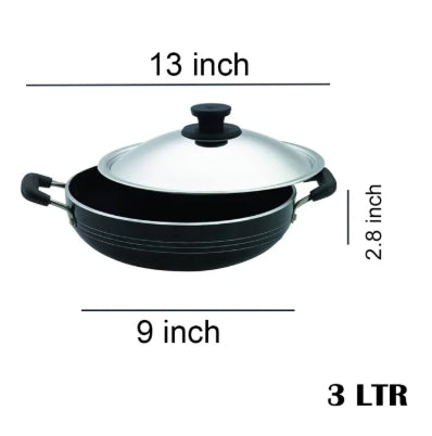 Visalam Non-Stick Kadai Pot with Lid- ( Thickness -3Mm) - 3 LTR
