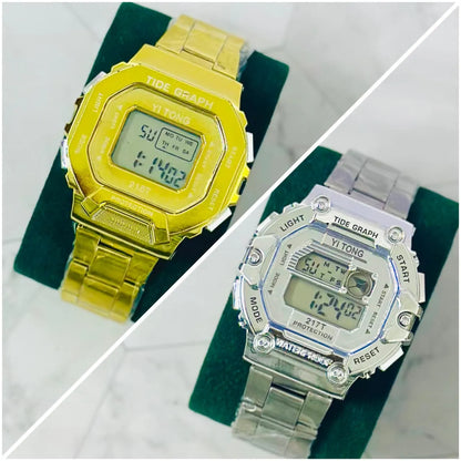GOLD SILVER Fashion Electronic Men's Watch Multi Functional Waterproof Complete Calendar Watch