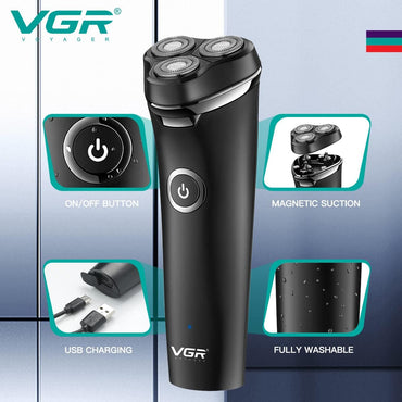 VGR V-319 Cordless Rechargeable IPX6 Waterproof 3 Head Electric Shaver Wet & Dry Rotary Shaver