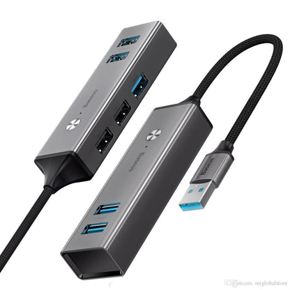 100% Genuine Baseus Cube USB To USB 3.0 + USB 2.0 HUB Adapter Portable 5 Device Charger LED Indicator Light Charging Phone Adapter