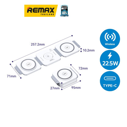 Remax RP-W72 22.5w 3in1 Magnetic Wireless Charger For Mobile Smart Watch & Wireless Earbuds
