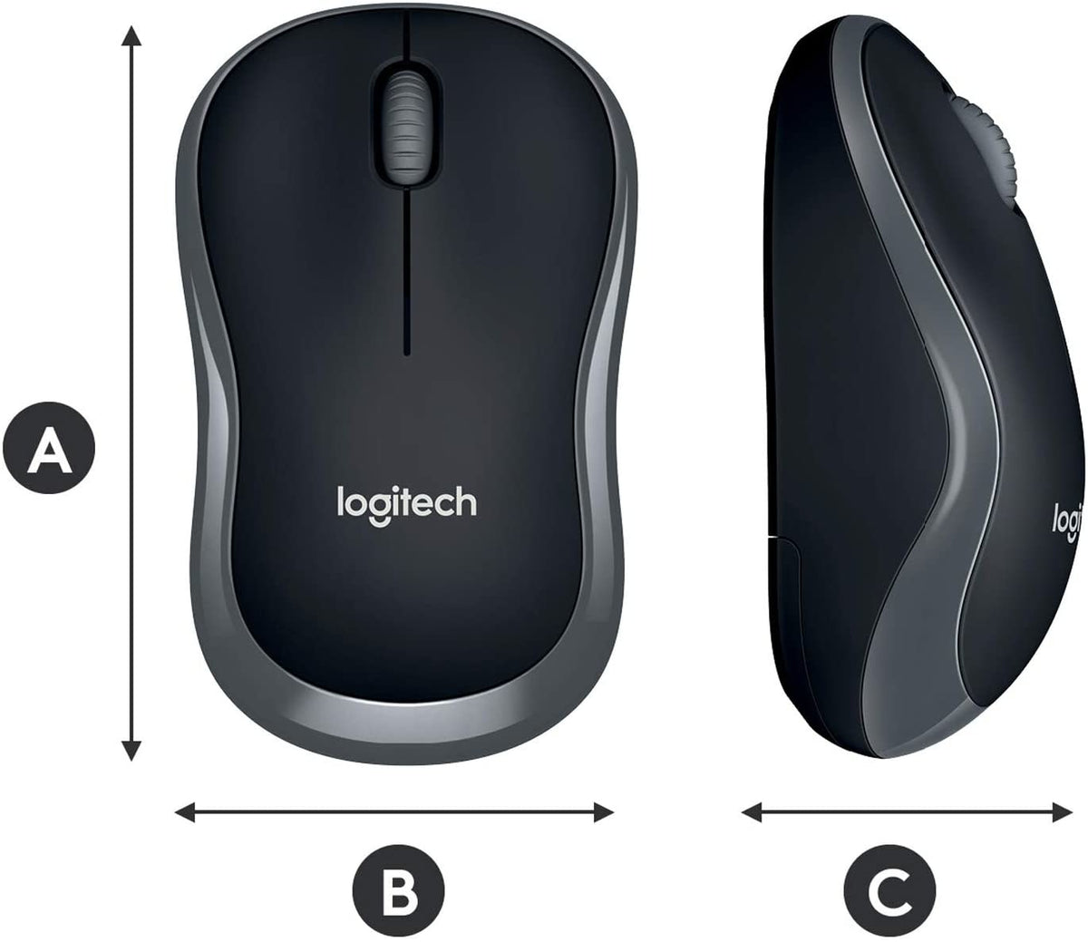 Logitech M185 Wireless Mouse USB for PC Windows, Linux, Grey And Black with Ambidextrous Design
