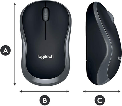 Logitech M185 Wireless Mouse USB for PC Windows, Linux, Grey And Black with Ambidextrous Design