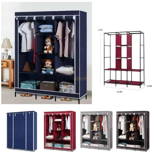 Portable 3-Door Collapsible Fabric Clothes Rack: Movable Zip-up Wardrobe Storage Organiser