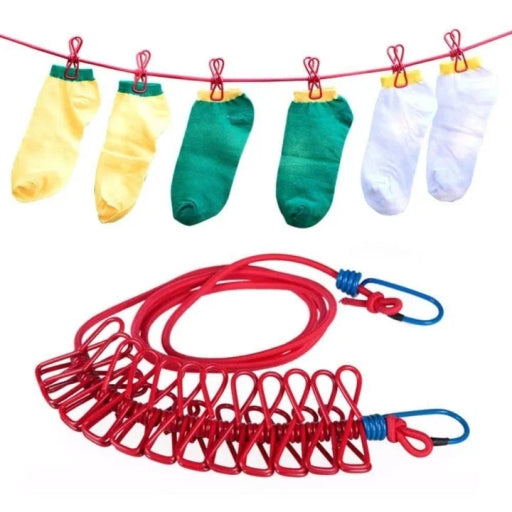 12 Clips and 2 Hooks Clothes Line Clip