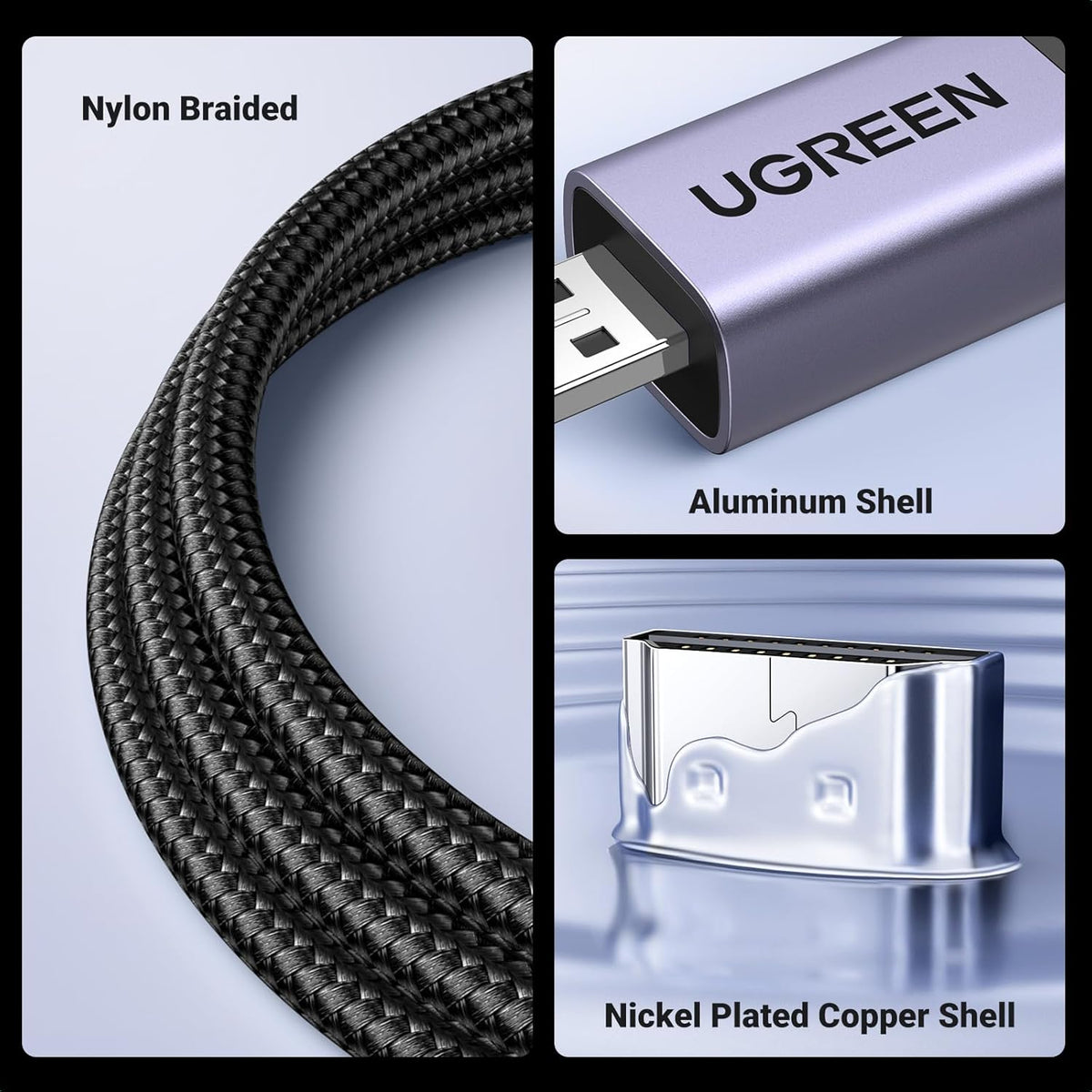 UGREEN 15517 8K Micro HDMI to HDMI Cable , 2.1 Aluminum Shell Braided 48Gbps Ultra High Speed 8K@60Hz, 4K@240Hz Support HDR eARC Dolby Compatible with GoPro Raspberry Pi 5 Camera Nikon