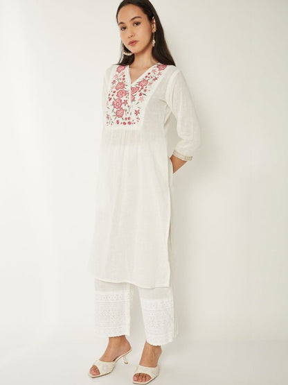 Women Floral Embroidered Thread Work Indie Florals Kurta