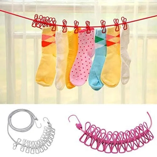 12 Clips and 2 Hooks Clothes Line Clip