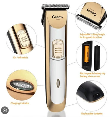 Geemy GM 6028 Rechargeable Hair & Beard Trimmer with Stainless Steel Blades for Precise Grooming