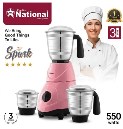Mixer Grinder 3 in 1 Stainless Steel Jars 550W
