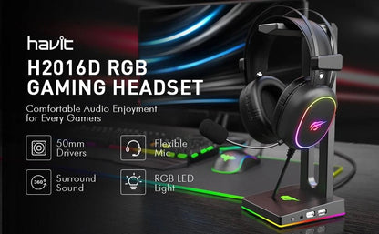 HAVIT H2016D RGB Wired Gaming Headset with Microphone Stereo Surround Sound