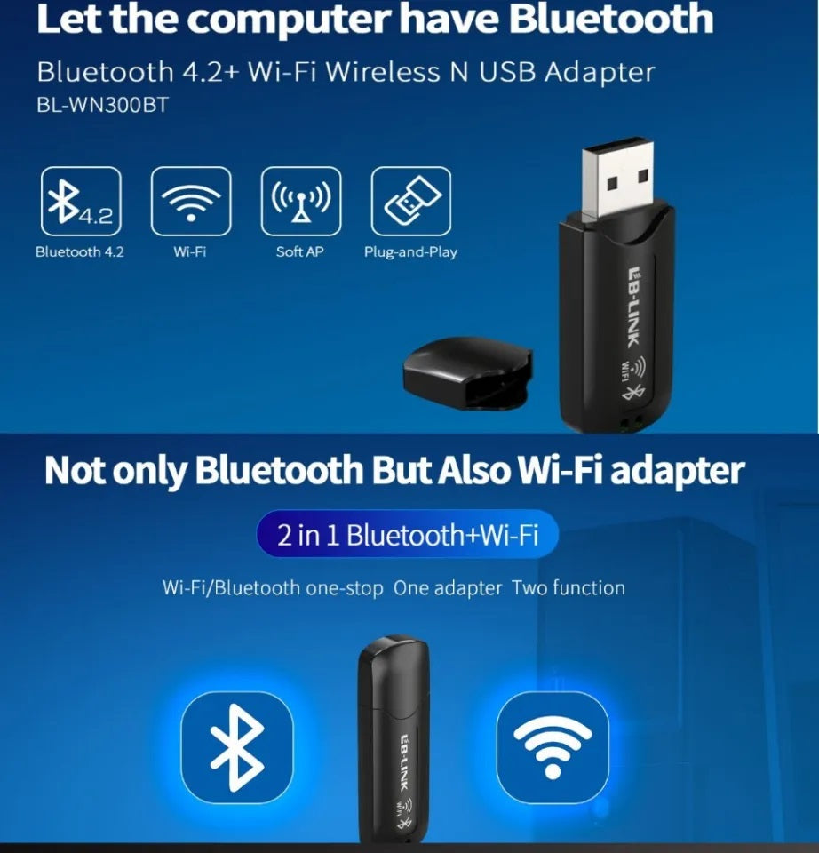 LB-LINK BL-WN300BT Bluetooth 4.2 Plus Wi-Fi N USB Adapter