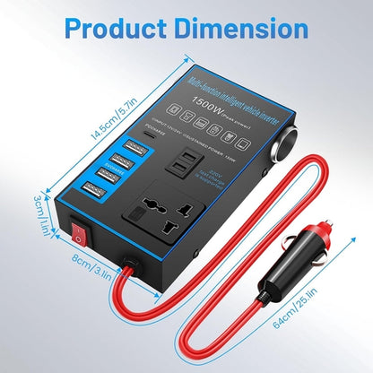 1500W Car Power Inverter 12V/24V to AC Converter – USB & USB-C Fast Charging, Universal Car Charger