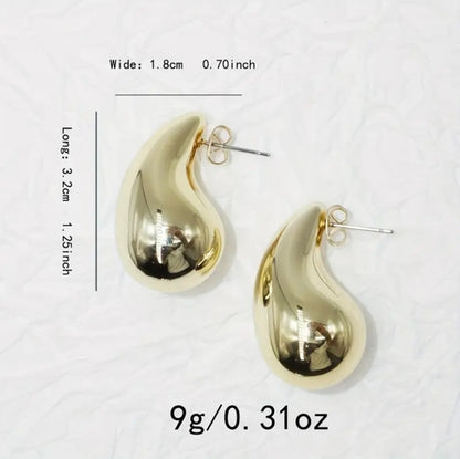 18K Gold-Plated Glossy Water Drop Stud Earrings – Chunky, Simple & Elegant Women’s Jewelry