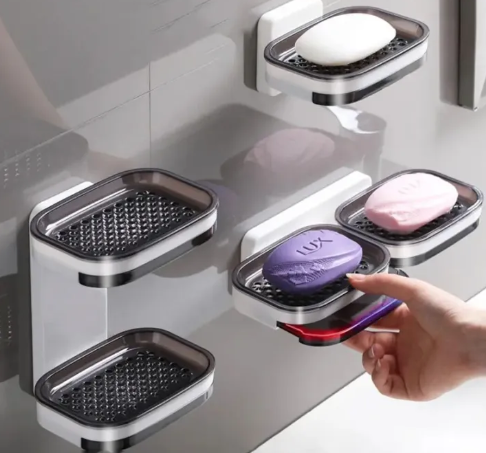 Punch-Free Suction Cup Double-Layer Soap Box Home Bathroom Drain Soap Box Shelf