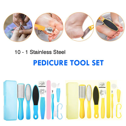 Professional Stainless Steel Pedicure Tools Set 10 in 1, Foot Care Kit, Nail Toe Rasp Peel Dead Hard Skin Callus Remover Feet Care Pedicure