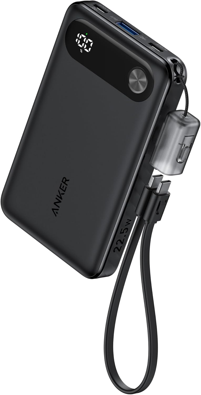 Anker Power Bank  22.5W 10,000mAh Portable Charger with Built-in USB-C Cable and Lanyard,