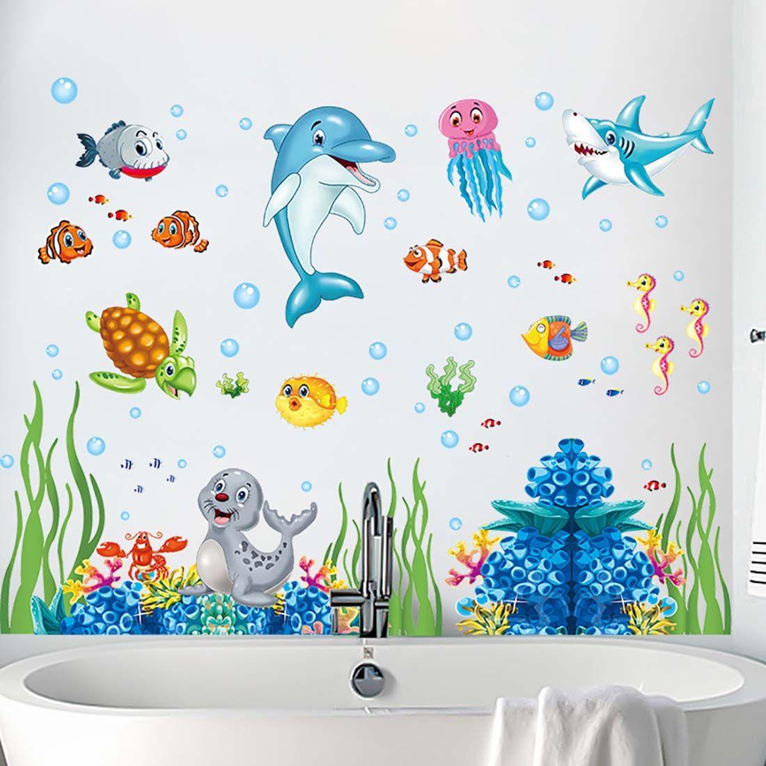 Aquarium ocean deep water sea For Kids Room Home Decoration Cartoon baby children cartoon bedroom room decor wall stickers removable kids nursery decal sticker Wall Decoration Stickers wall decor