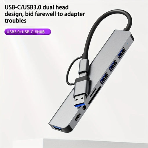 8 In 2 USB +Type C HUB Docking Station with 3.5Mm Audio Jack Adapter Micro SD Card Reader Laptop Tab
