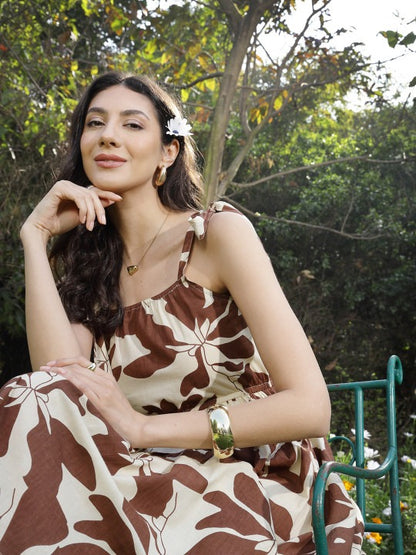 Women Floral Printed Pure Cotton Fit and Flare Maxi Dress