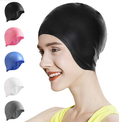 Swim Cap,Silicone Swimming Caps for Women Men Comfortable Bathing Cap Long Hair Cover Ears Reinforce