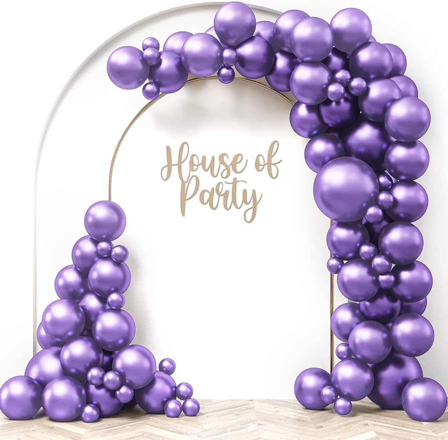 Complete Set 50pcs 10inch Metallic Latex Balloons Chrome Balloon Wedding Decorations Birthday Party Supplies Baloon arch PURPLE THEME COLOR + FREE GLUE DOTS + FREE GARLAND SETUP CHAIN